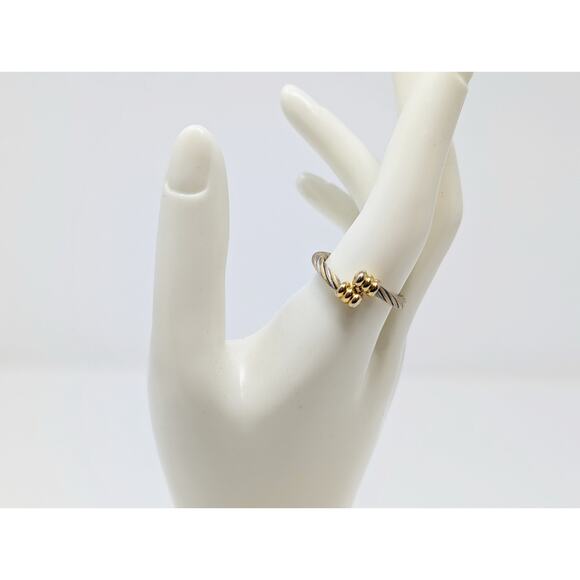 Silver Gold Tone Adjustable Steel Twisted Cable Cuff Bangle Bracelet Ring Set - Picture 2 of 8